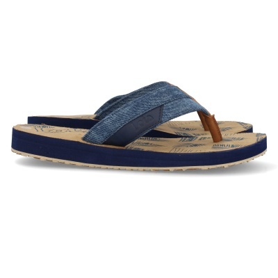 Chinelos de dedo azul com palas em tecido jeans e sola azul