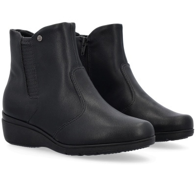 Botas baixas pretas de couro com fecho de correr lateral e elástico