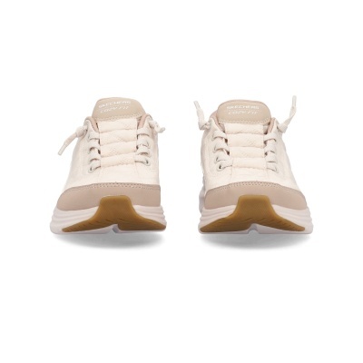 Ténis SKECHERS COZY FIT bege claro com sola branca e cadarços