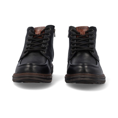 Botas unissexo pretas com detalhes em castanho e sola castanha