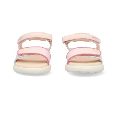 Sandálias infantis brancas e rosa com tiras ajustáveis e sola acolchoada
