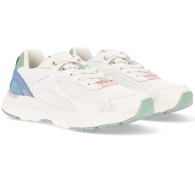 Sapatilhas Levis brancas com detalhes coloridos sobre fundo branco
