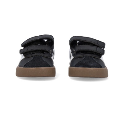 Sapatilhas infantis pretas com sola castanha e fecho de velcro duplo