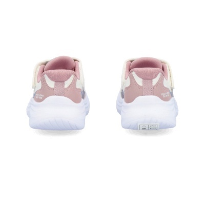 Sapatilhas infantis Skechers Slip-Ins rosa e branco vista traseira