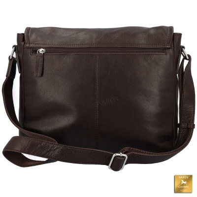 Mala tiracolo em pele castanha escura com fecho de correr prateado