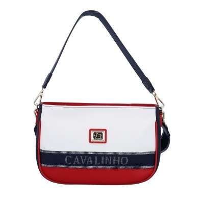 Mala de ombro CAVALINHO branca, azul e vermelha com alça azul