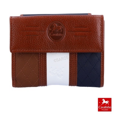 Carteira Cavalinho em couro tricolor com logótipo e padrão matelassê