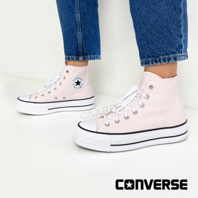 Ténis Converse All Star cano alto rosas com sola branca e atacadores brancos