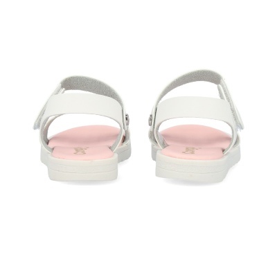 Sandálias brancas com palmilha rosa vistas de trás