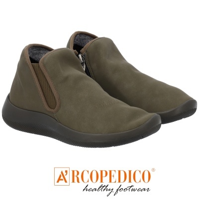 Sapatos Arcopedico verde-oliva com sola preta e elástico castanho