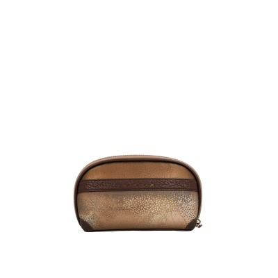 Necessaire de couro castanho com padrão pontilhado