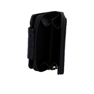 Carteira preta de couro com fecho de correr aberta