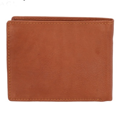 Carteira masculina em pele castanha com costuras visíveis