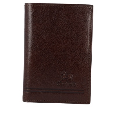 Carteira masculina em couro castanho escuro com logótipo Cavalinho