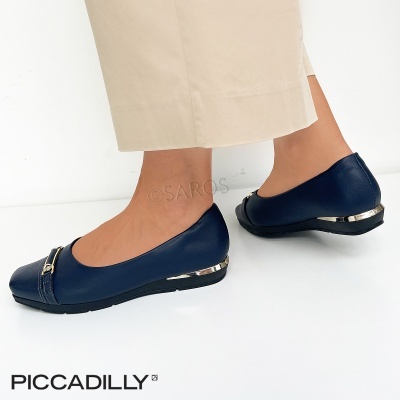 Sapatilhas azuis PICCADILLY de couro com detalhe dourado e salto baixo