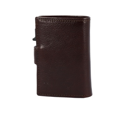 Carteira de couro castanho escuro com fecho