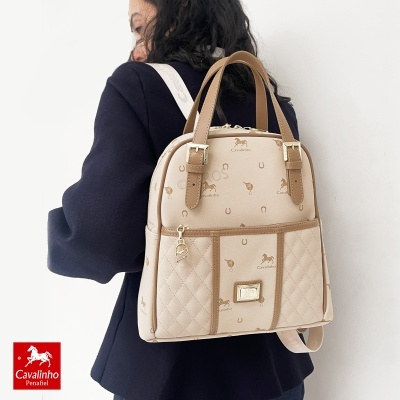 Mochila bege e camel Cavallinho com padrão de cavalos e ferraduras