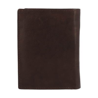 Carteira masculina em pele marrom escuro com costura visível