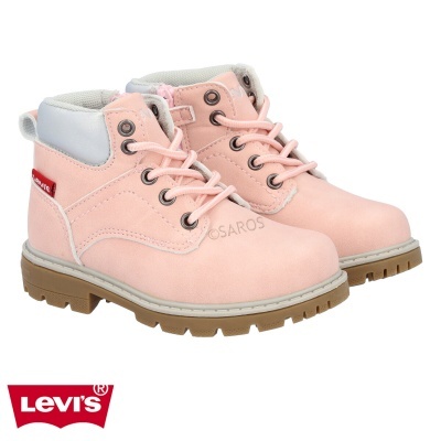 Bota Levi's rosa com sola castanha e etiqueta vermelha Levi's