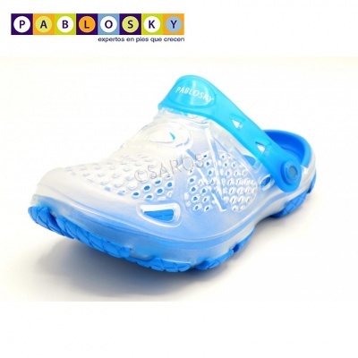 Sabrina transparente com sola azul e tira traseira, calçado PABLOSKY