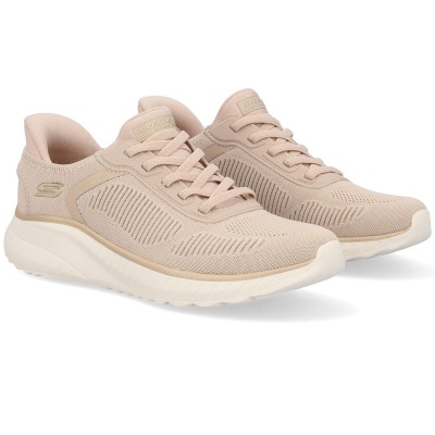Sapatilhas bege Skechers BOBS em malha com sola grossa creme