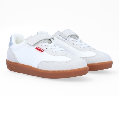 Sapatilhas infantis brancas e cinza Levi's com sola castanha