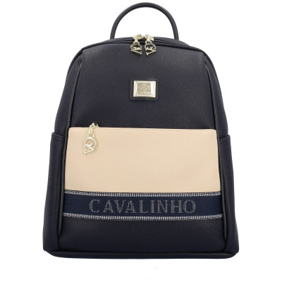 Mochila preta e bege Cavalinho com fechos dourados e texto em faixa