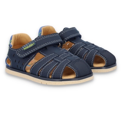 Sandálias de criança azuis escuras com costura branca e fecho velcro PABLOSKY
