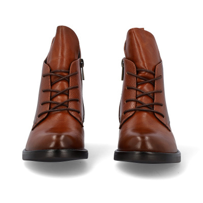 Botas castanhas de couro com atacadores e zíper