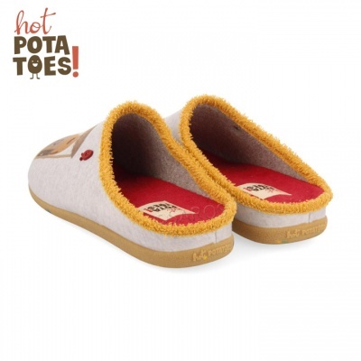 Chinelos Hot Potatoes cinzento claro com detalhe amarelo e forro vermelho
