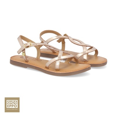 Sandálias douradas planas com tiras finas e fecho ajustável
