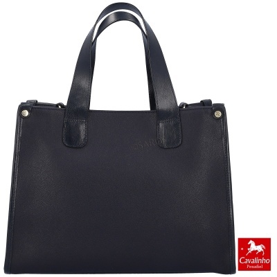 Mala de senhora em pele preta com duas pegas largas e logótipo Cavalinho