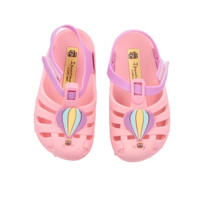 Sandálias infantis cor-de-rosa com aplique de balão colorido