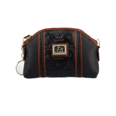 Bolsa preta com detalhes castanhos e placa dourada Cavalinho