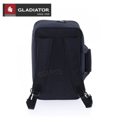 Mochila preta GLADIATOR vista de costas com alças e pega lateral