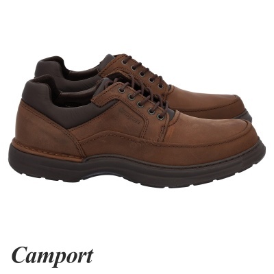 Sapatos casuais castanhos com detalhes pretos e sola preta da marca Camport