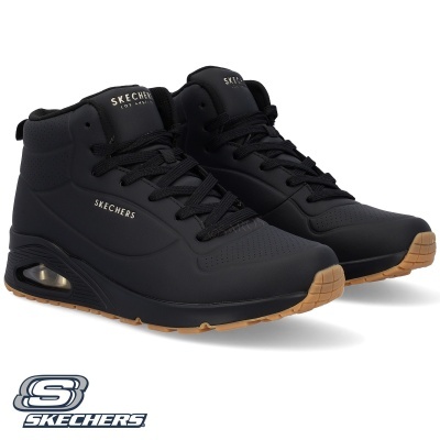 Sapatilhas altas pretas Skechers com sola castanha