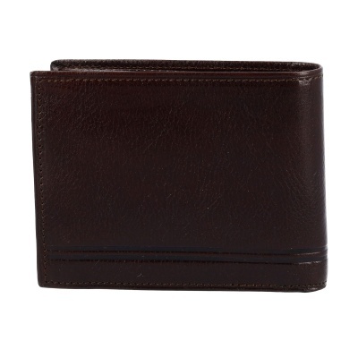 Carteira masculina de couro castanho escuro com relevos horizontais