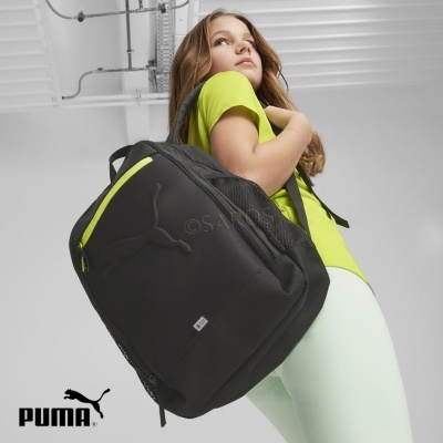 Mochila preta PUMA com logótipo e fecho amarelo-fluorescente