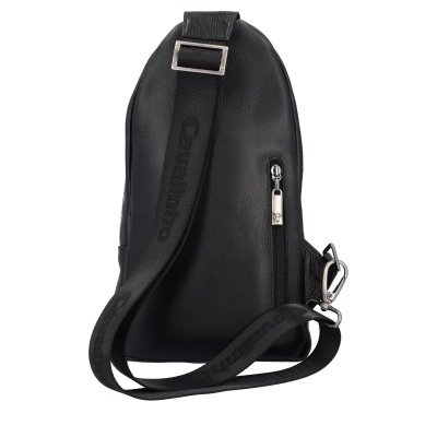 Mochila tiracolo preta com alça ajustável e fecho de zip prata