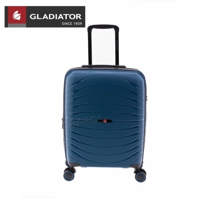 Mala de viagem rígida azul da marca GLADIATOR com carrinho e quatro rodas