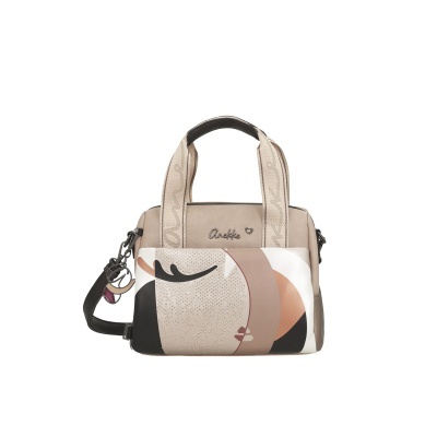 Mala de mão Anekke com design de rosto estilizado em tons neutros