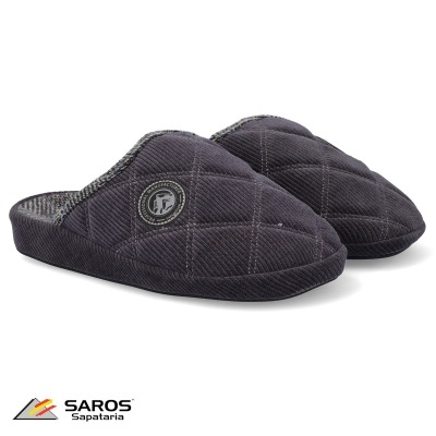 Chinelos masculinos cinza escuro acolchoados com etiqueta redonda TF
