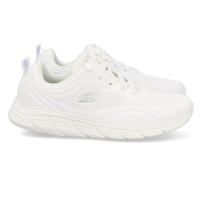 Ténis brancos Skechers com sola espessa e logo S