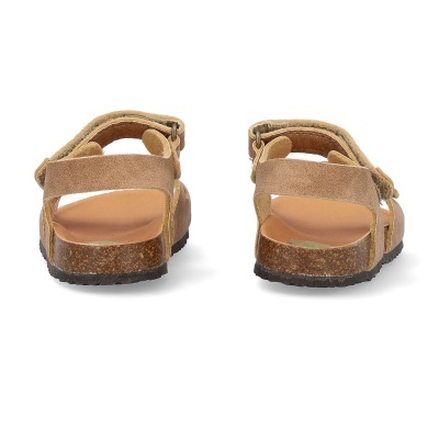 Sandálias castanhas com sola de cortiça e fecho de velcro vista traseira