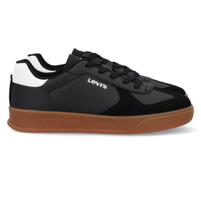 Ténis Levi's preto com solado castanho e detalhes em branco