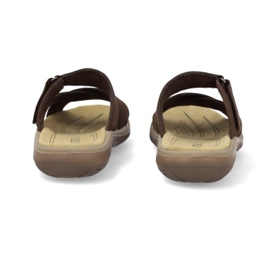Par de sandálias castanhas vista de trás