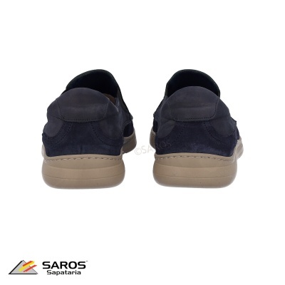 Sapatilhas masculinas azuis escuras vistas de trás com sola bege
