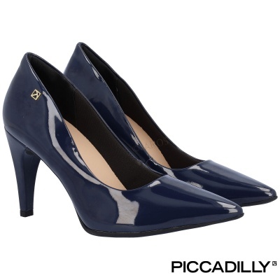 Sapatos de salto alto azul escuro de verniz com biqueira pontiaguda