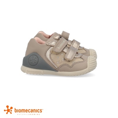 Ténis infantis Biomecanics bege e cinza com velcro